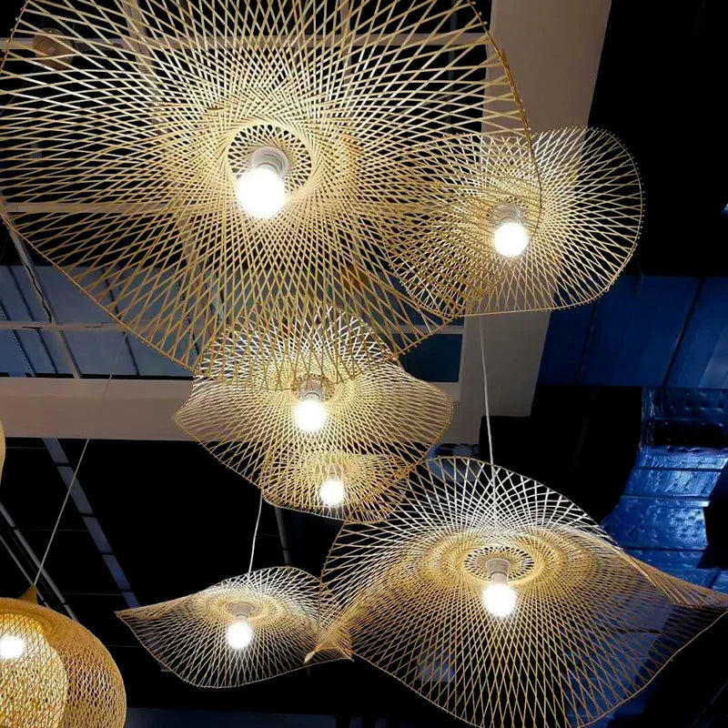Decorbites™ Bambus-Leuchter: Handgewebte Rattan-Hängeleuchte für Küche, Bar und Restaurant – LED E27