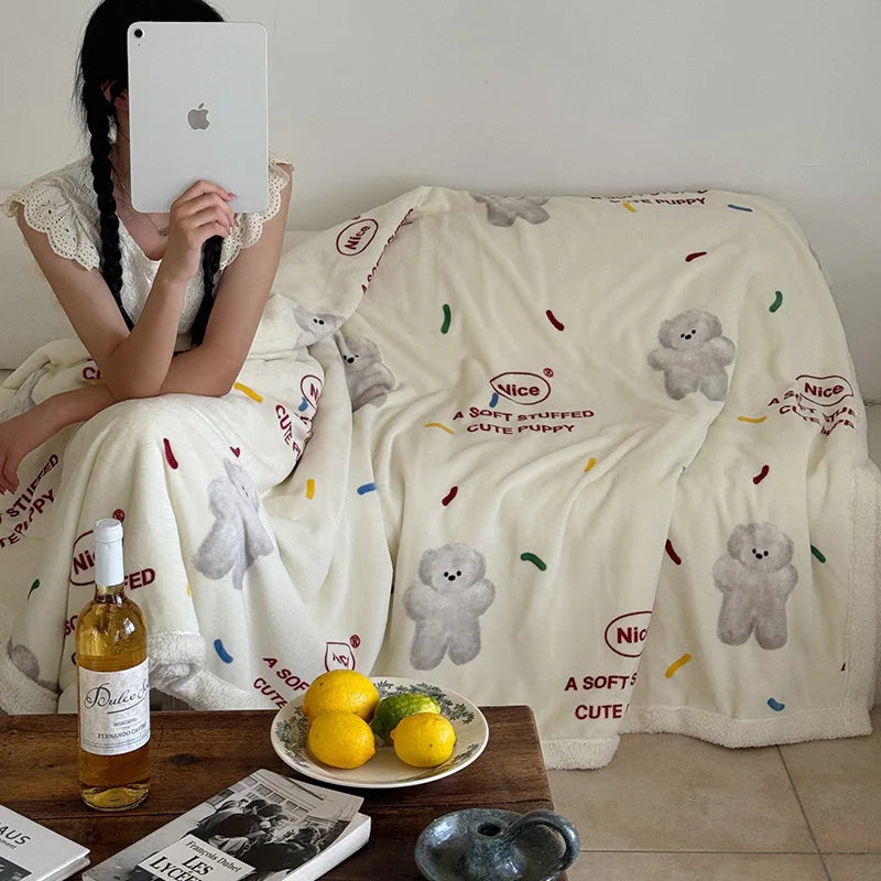 Decorbites™ Koreanisches Cartoon-Plüschdecke, weiche Nappensofabezug für Zuhause und Wohnheim