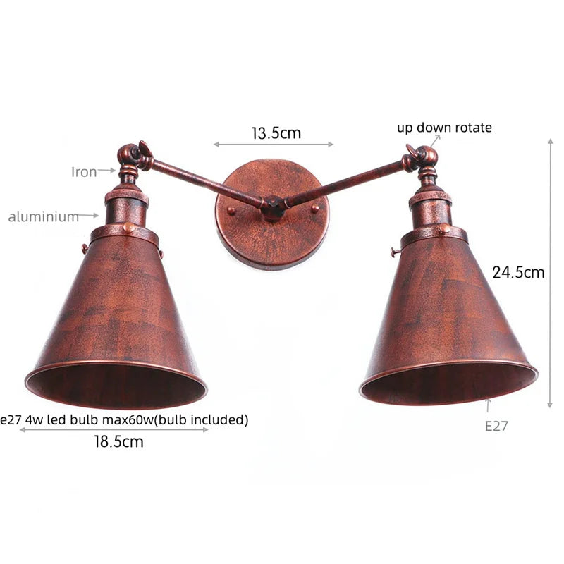Decorbites™ Gold Vintage 2-Kopf-Industrie-LED-Wandleuchten für die Heimdekoration
