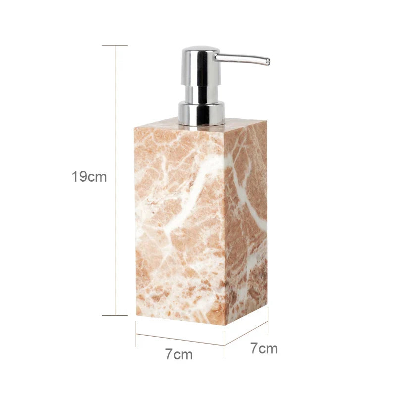 DecorBites™ Coral Pink Marble Bathroom Accessories Set: Dispenser, Dish, Holder, Tissue Box, Tray