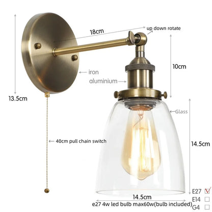 Decorbites™ LED-Wandleuchte mit Zugschalter Industrie-Stil Vintage-Schlafzimmerlampe
