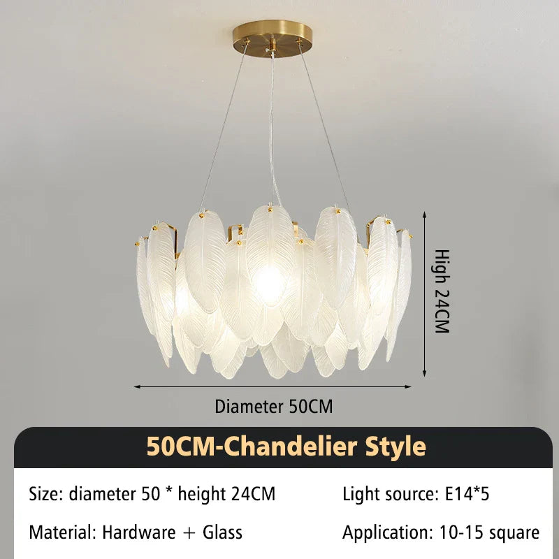 Decorbites™ Glas-Feder-Kronleuchter: Luxuriöse Kunst-Dekor-Deckenleuchte für Wohn- und Esszimmer