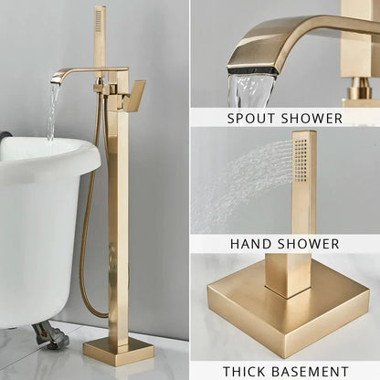Decorbites™ Gold Badewannenarmatur-Set Heißes und Kaltes Wasser Duschmischer Hahn Wasserfall Bodenständer