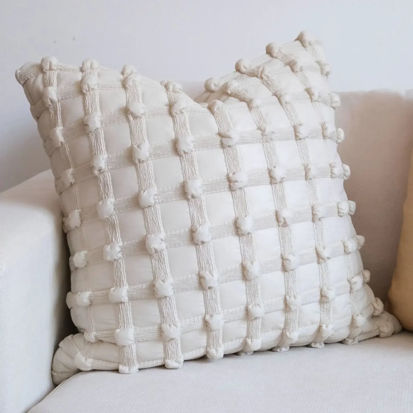 DecorBites™ Cream White Plaid 3D Bubble Cushion Cover - Light Luxury Decorative Sofa Pillow Cover