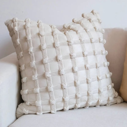 DecorBites™ Cream White Plaid 3D Bubble Cushion Cover - Light Luxury Decorative Sofa Pillow Cover