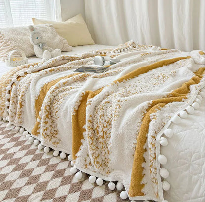 Decorbites™ Jacquard Flauschiger Ball-Spitzen-Decke | Doppelseitig Flauschig Warme Sofabezug