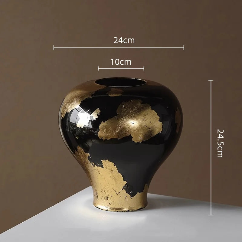 DecorBites™ Gold Foil Ceramic Vase for Flower Arrangement and Home Decoration