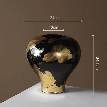 DecorBites™ Gold Foil Ceramic Vase for Flower Arrangement and Home Decoration