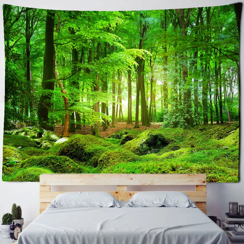 Decorbites™ Bambuswald-Taubenpfad-Gobelin: Hippie-psychedelischer Wandbehang für natürliche Heimdekoration