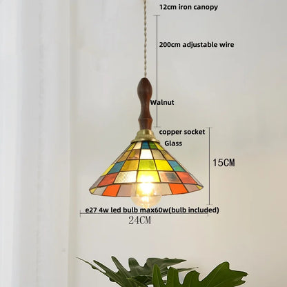 Decorbites™ Bunte Glas-Magisches-Würfel-LED-Hängeleuchte Tiffany-Stil Holz-Hänge-Lampe