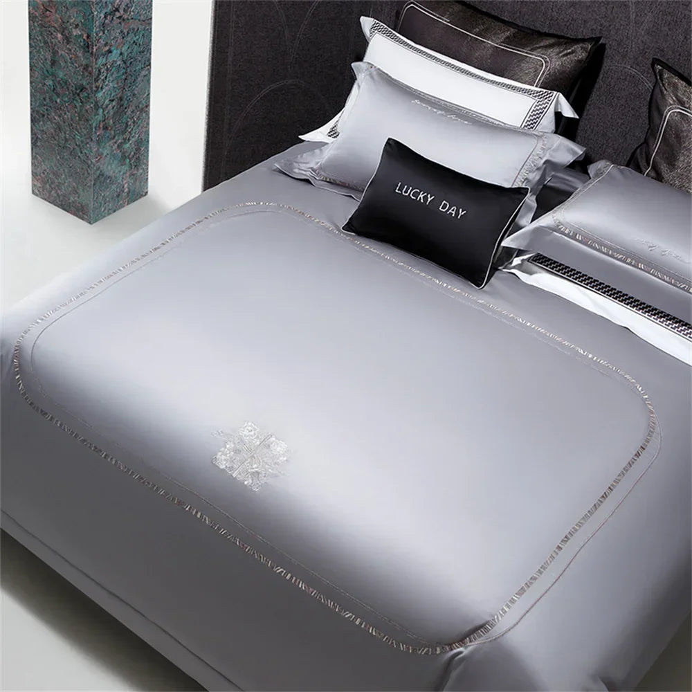Decorbites™ Baumwoll-Satin-Jacquard-Stickerei-Bettwäsche-Set mit elastischem Spannbettlaken & Daunendeckelbezug