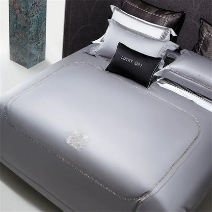 Decorbites™ Baumwoll-Satin-Jacquard-Stickerei-Bettwäsche-Set mit elastischem Spannbettlaken & Daunendeckelbezug