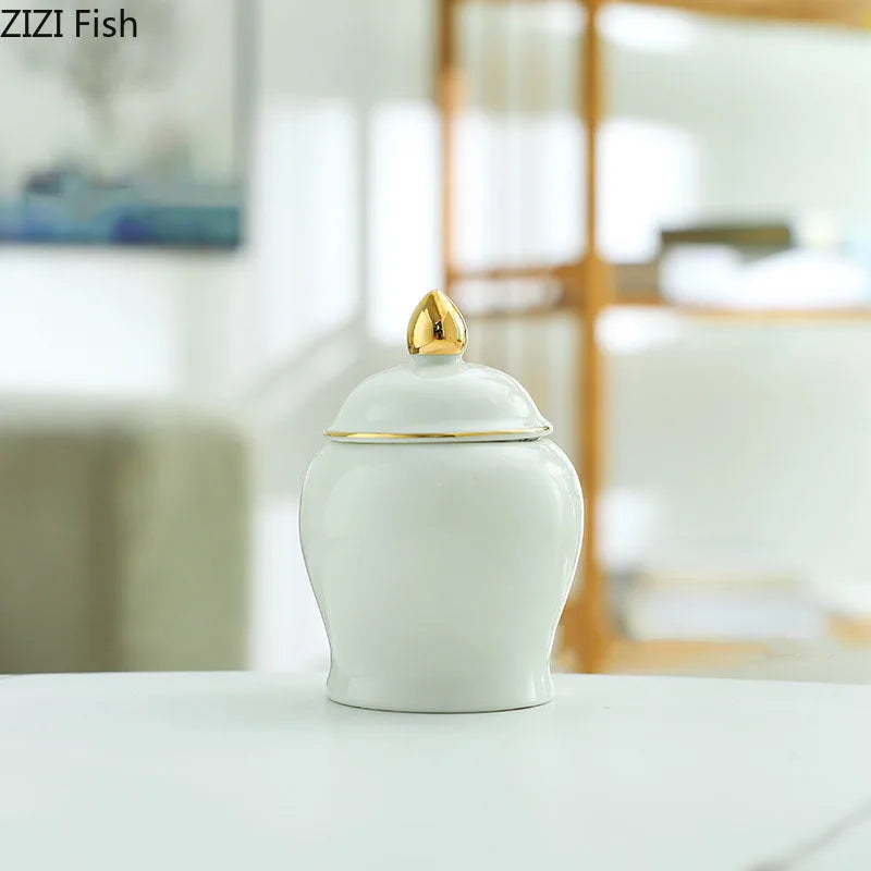Decorbites™ Goldene Teedose Keramik-Vorratsgefäß mit Deckel zur Schreibtischdekoration