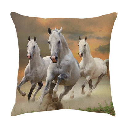 DecorBites™ Galloping Horse Pillowcase: Wild Horse Print Linen Cushion Cover for Home Decoration