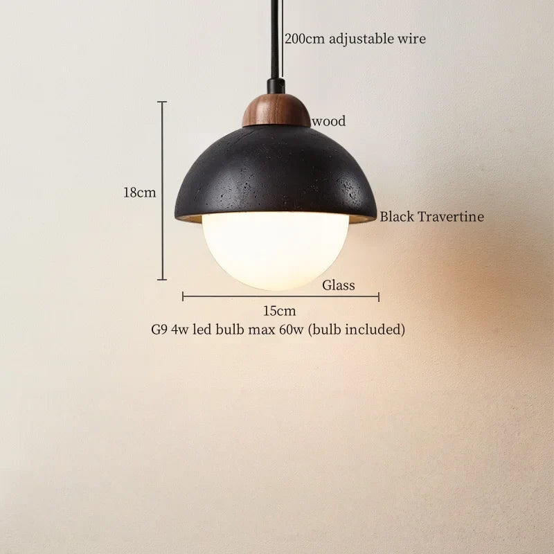 Decorbites™ Glasball-LED-Pendantleuchten Schwarz Travertin Wabi Sabi Hängelampe
