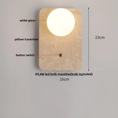 DecorBites™ LED Wall Light Fixtures Bedroom Modern Button Switch Yellow Travertine White Iron Bedside Lamp