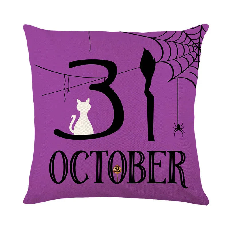 DecorBites™ Halloween Pumpkin Linen Cushion Cover Set for Home Sofa Bedroom Decor
