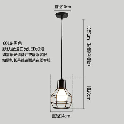Vintage Hemp Rope Iron Pendant Light in Black