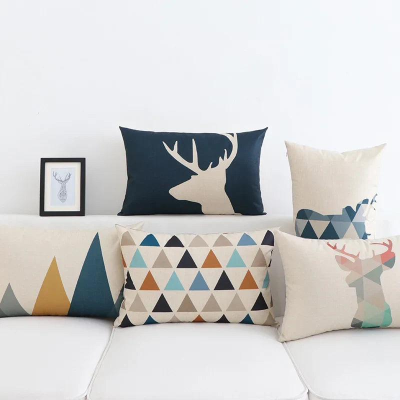 Decorbites™ Geometrisches Elch-Design Leinen Lendenkissenbezug 30x50 cm Modernes Nordisches Wohnraummöbel