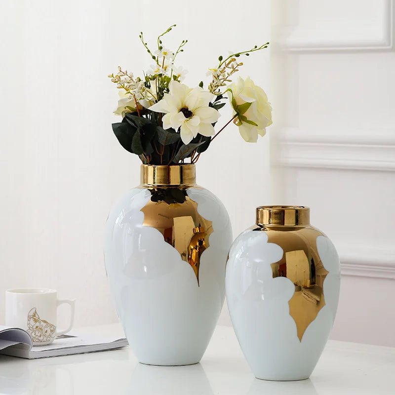 Gold White Ceramic Vase
