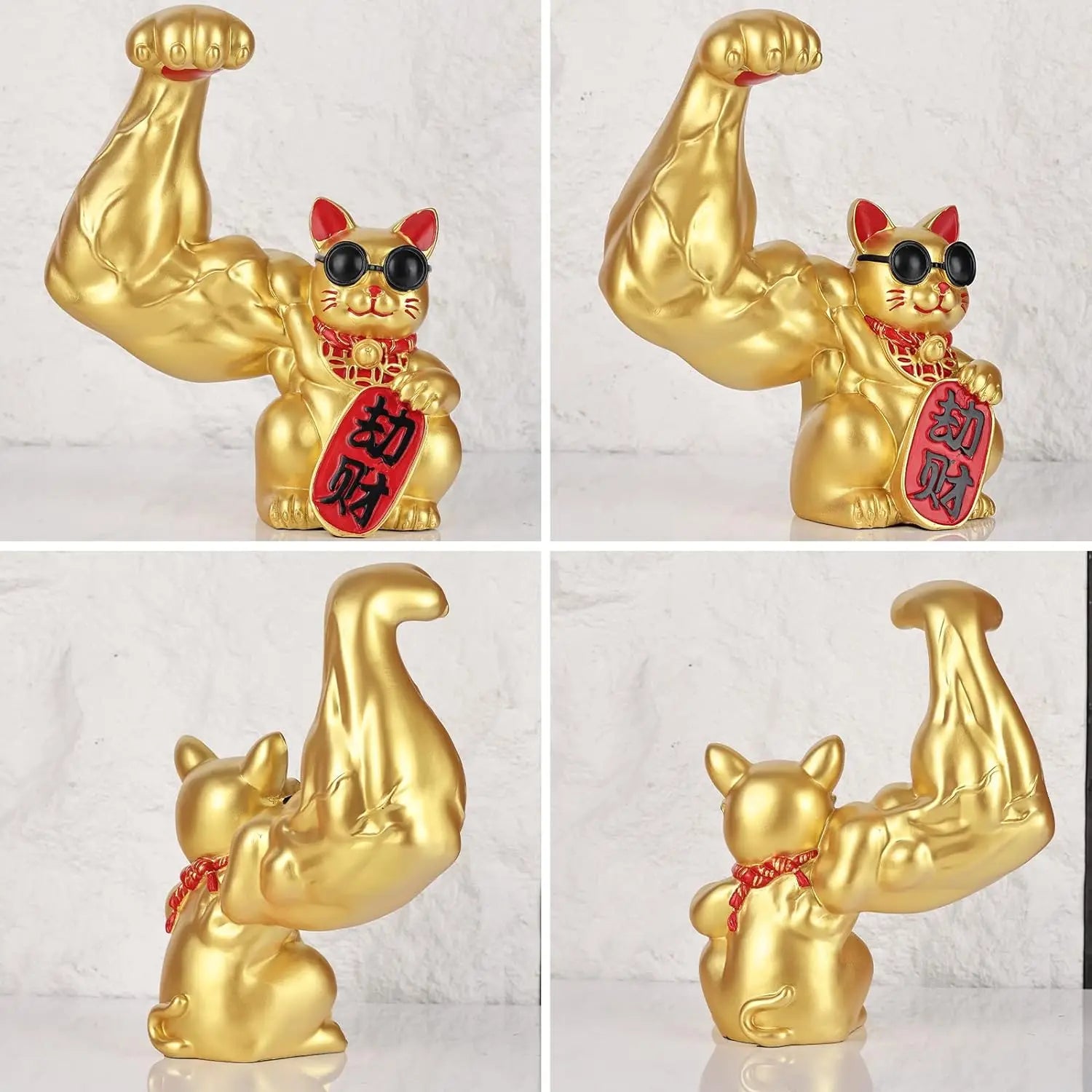 Resin Muscle Cat Sculpture
