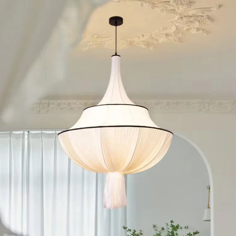 DecorBites™ Creamy E27 Foyer Chandelier: French-Inspired LED Pendant Lights for Bedroom, Art Decor Lampara