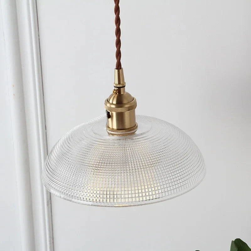 Japanese Brass Semi-Circle Glass Pendant Light