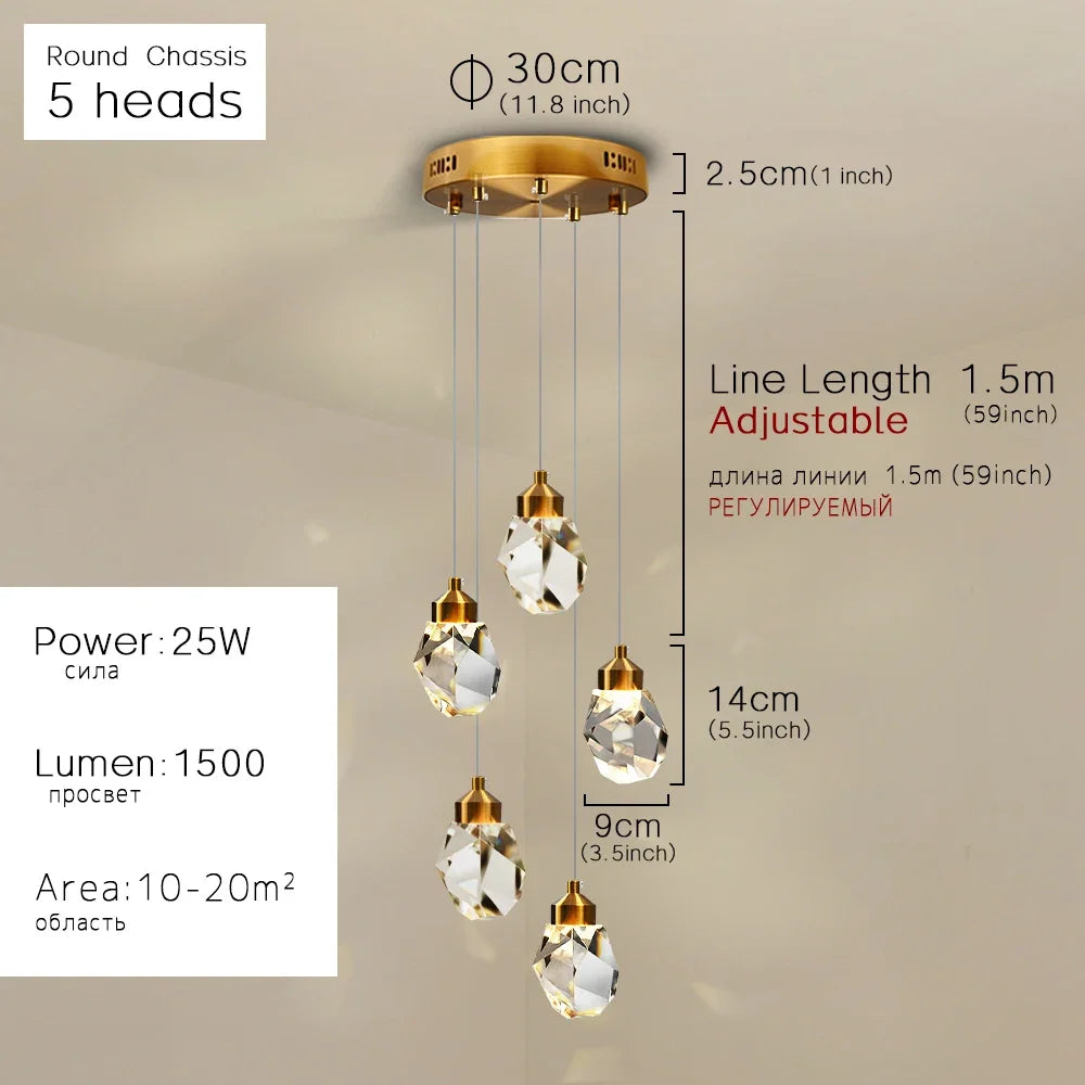 Decorbites™ K9-Kristall-Esszimmer-Lüster: Golddraht-Hängelampen für Schlafzimmer, Balkon, Barraum