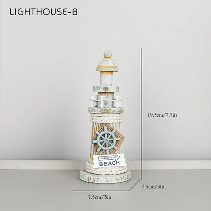 Decorbites™ Küstenholz-Leuchtturm- und Schiffsmodell für mediterrane Heimdekoration