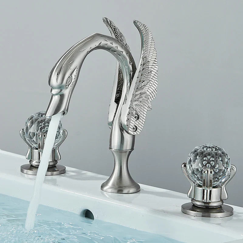 Decorbites™ Goldener Schwan-Kristall-Griff Badezimmer-Wasserhahn – Deckenmontierter Waschbecken-Mischbatterie