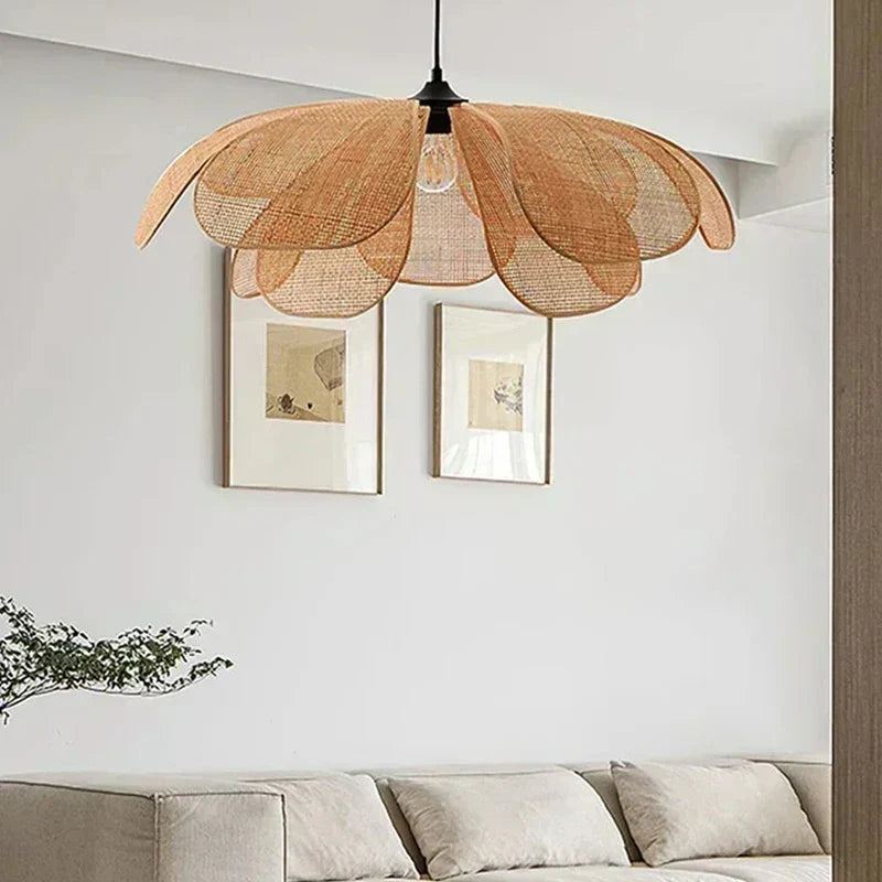 Petal Rattan Woven Pendant Light, 3-Color LED