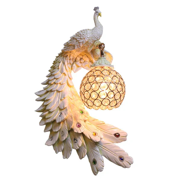 DecorBites™ Gold Peacock Crystal Wall Lamp: Elegant Nordic LED Light for Aisle & Walls
