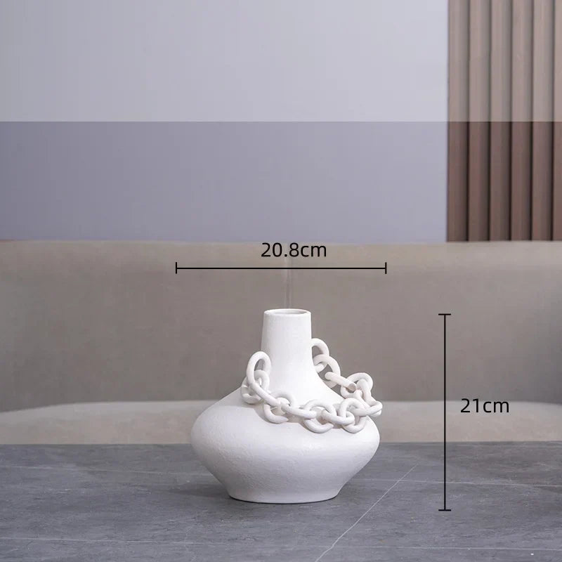 DecorBites™ Geometric Chain Porcelain Vase - Stylish Room Decor & Flower Vase