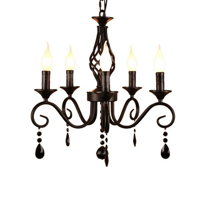 DecorBites™ Crystal Pendant Chandelier Light for Home and Bedroom - Black Iron Ceiling Lamp