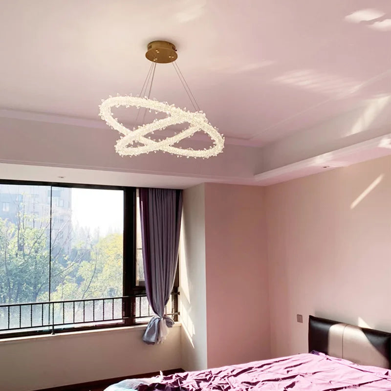 Gold Crystal Pendant Light Art Deco 4-Ring D100cm