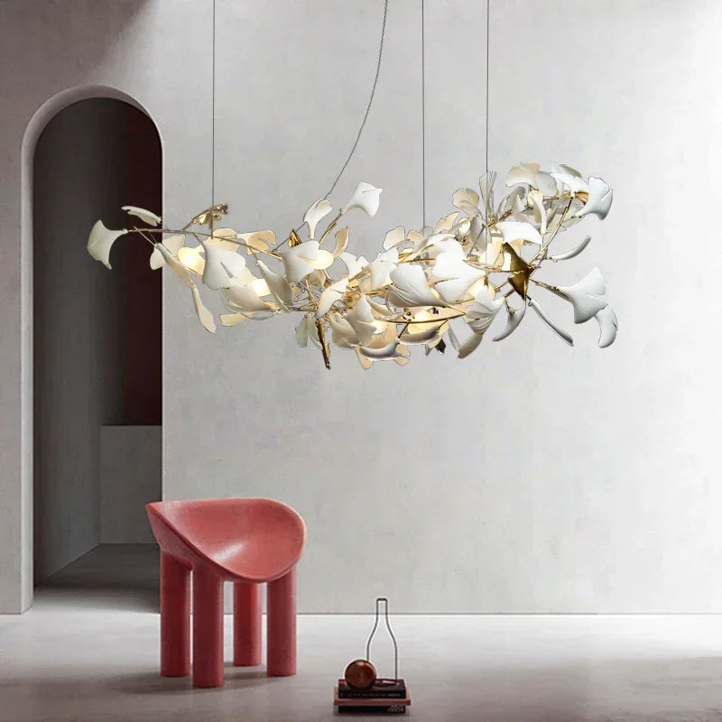 Decorbites™ Blattzweig-Keramik-Kronleuchter | Moderne goldene Leuchte für das Wohnzimmer