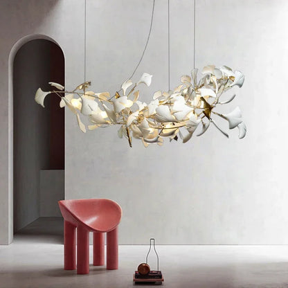 Decorbites™ Blattzweig-Keramik-Kronleuchter | Moderne goldene Leuchte für das Wohnzimmer