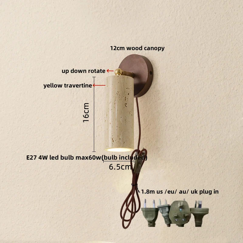 Decorbites™ LED Wandlampe Eisen Drehbar Küche Schlafzimmer Flur Gelber Travertin Holz Spiegel Licht