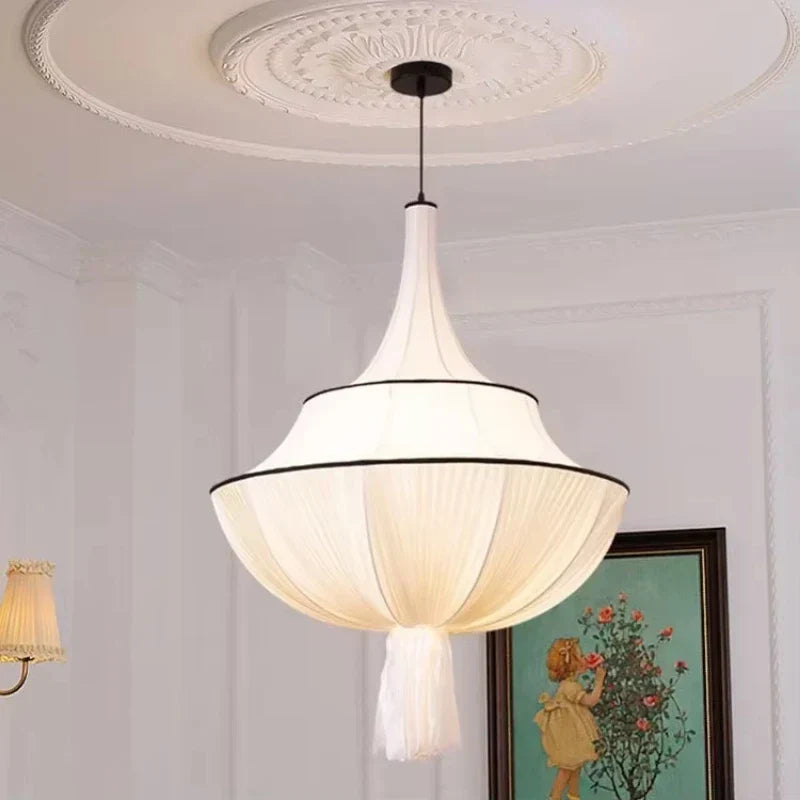 DecorBites™ Creamy E27 Foyer Chandelier: French-Inspired LED Pendant Lights for Bedroom, Art Decor Lampara