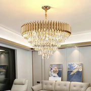 Gold Crystal Suspension Lamp Oval Dia100cm