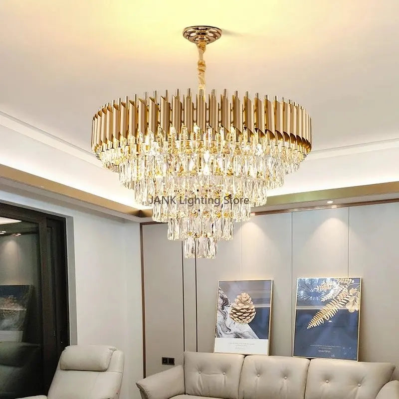 Gold Crystal Suspension Lamp Oval Dia100cm