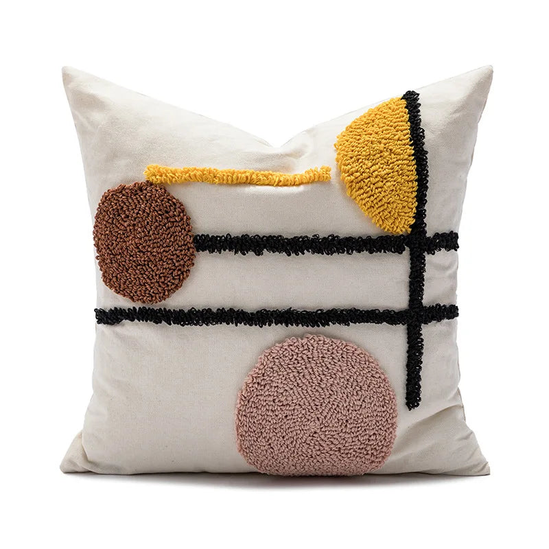 DecorBites™ Geometric Embroidery Boho Loop Tufte Cotton Canvas Cushion Cover 45x45/30x50cm
