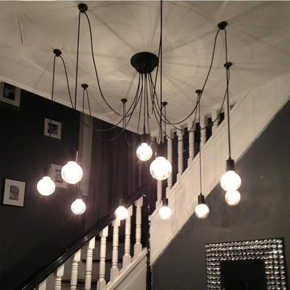 Black Industrial Spider Pendant Light, 6-Light Iron