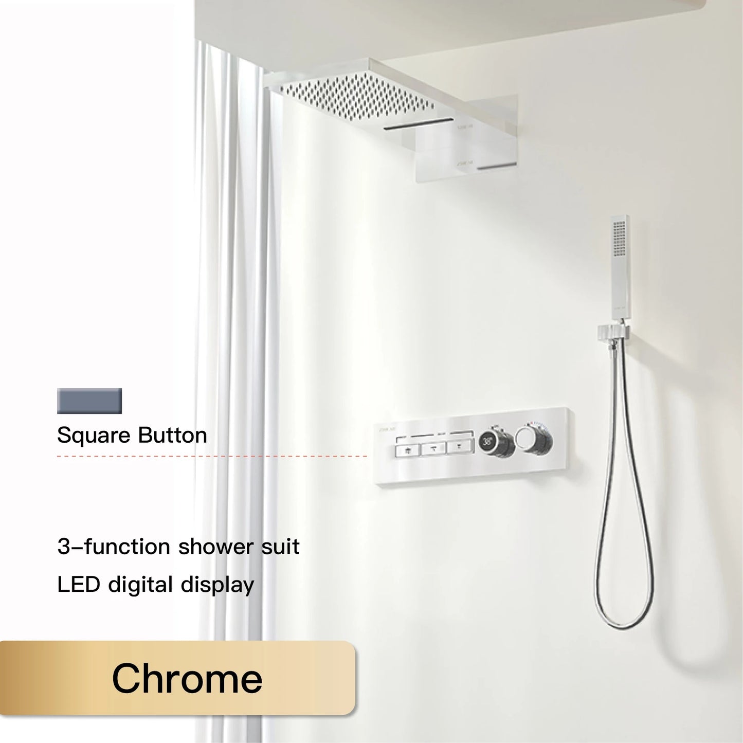 Luxury  black brass shower system wall-mounted LED digital display design Cold & hot dual-control 4-function ceiling shower Tap