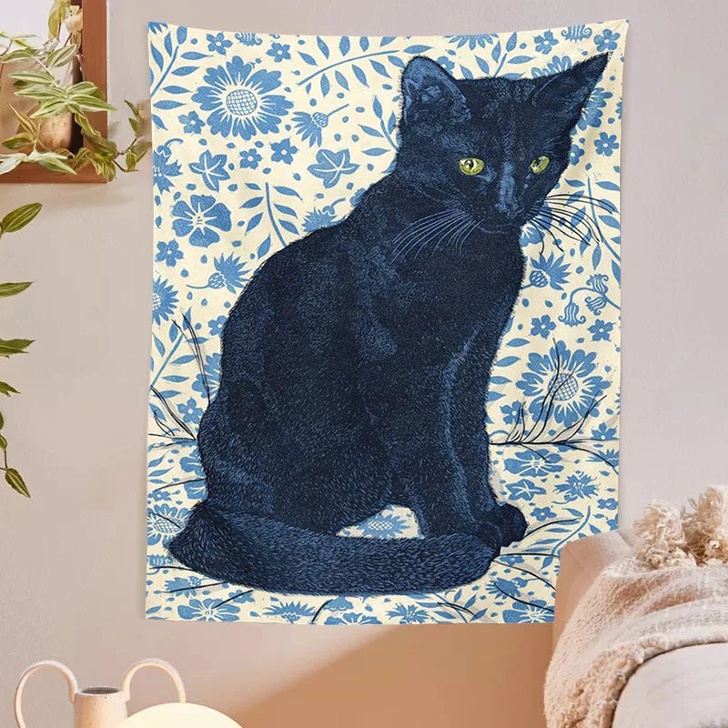 DecorBites™ Black Cat Tapestry Wall Hanging: Tarot Witchcraft Baphomet Occult Home Decor