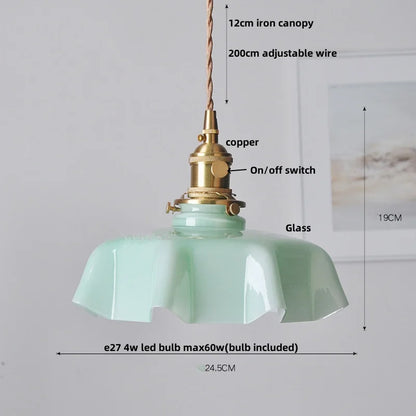DecorBites™ Green Flower Glass Pendant Light for Kitchen Bar Restaurant, Modern Wire Adjustable Hanging Lamp