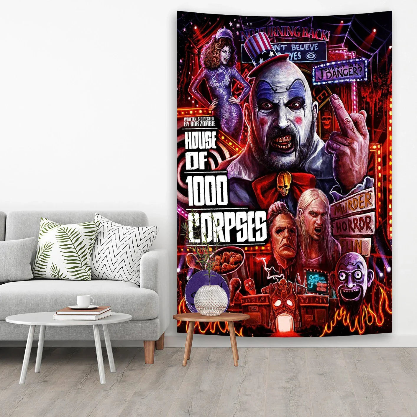 Decorbites™ Horror-Film-Gobelin Halloween-Vorhänge – Psychedelische Heimdekoration Wand-Leinwand