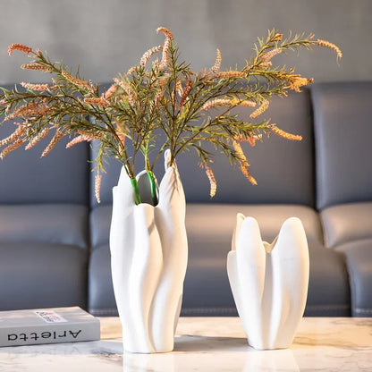 DecorBites™ Irregular Pleated Ceramic Vase for Home Decoration and Floral Arrangement