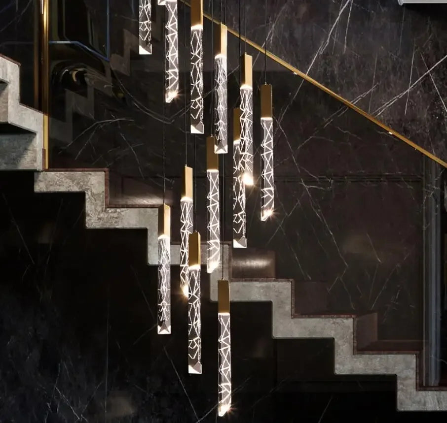 Gold Crystal Loft Chandelier 16-Light For Staircase