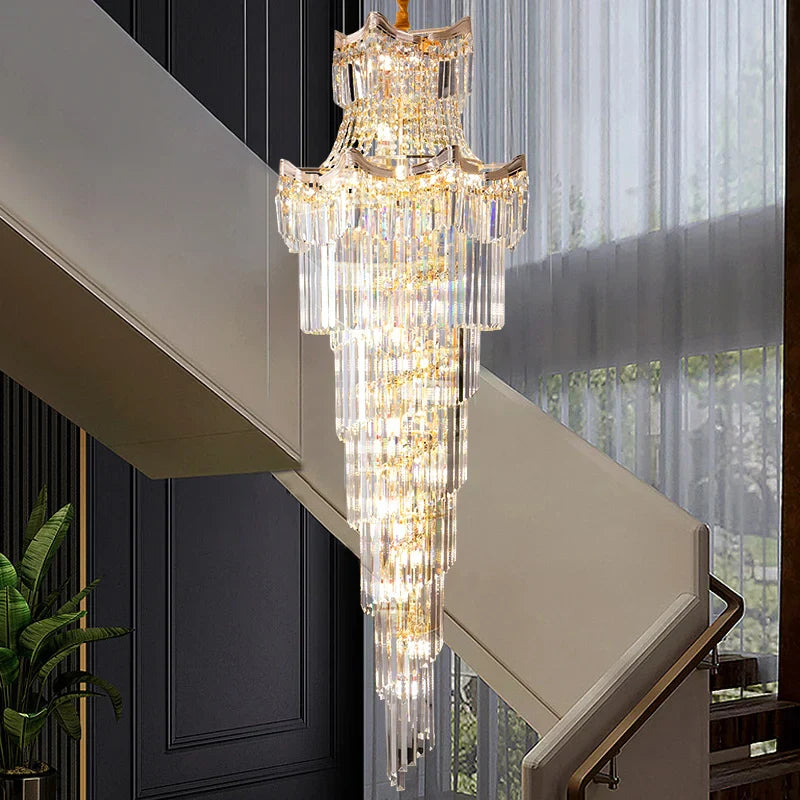 DecorBites™ Crystal Stair Chandelier: Modern Duplex Villa Light Luxury for Elegant Living Rooms